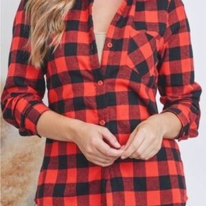 Style One Sherpa-Lined Red Buffalo Plaid Flannel Shacket – Sizes S, M, L